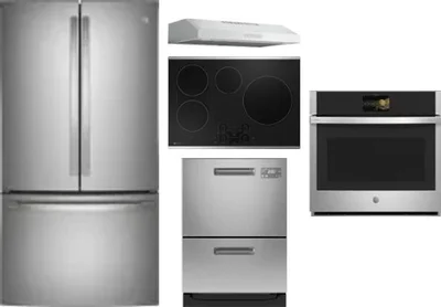 5 Piece Package Includes Refrigerator, Cooktop, Wall Oven, Hood And Dishwasher